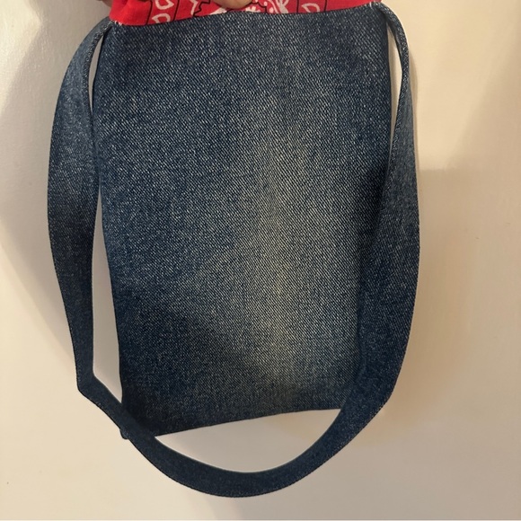 Handcrafted Upcycled Denim Bag lined Cupcake Heart patches lined bandanna - Picture 5 of 7